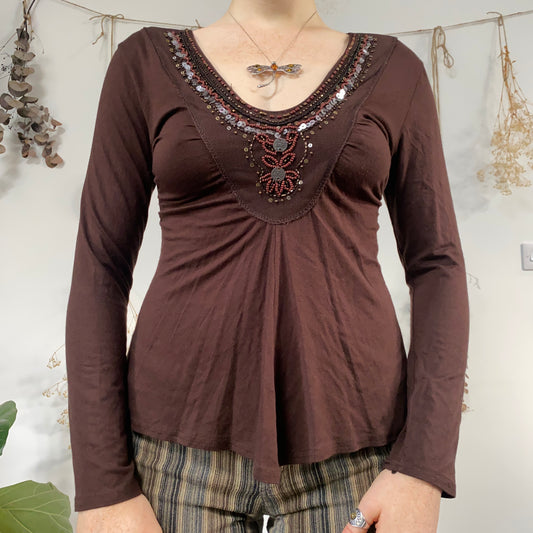 Brown long sleeve top - size S/M