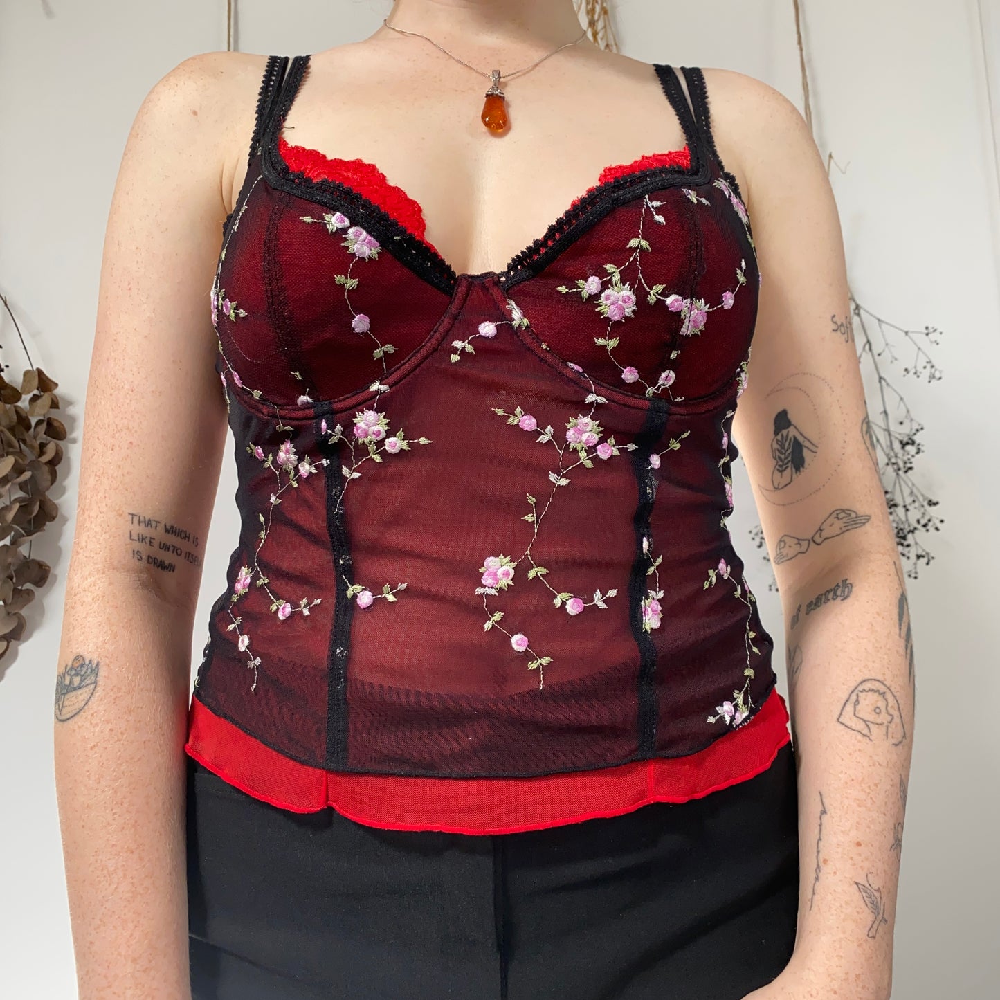 Floral embroidered mesh corset - size M/L
