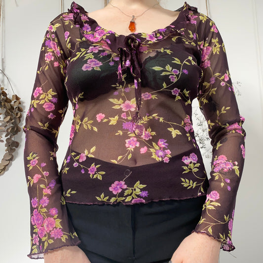 Purple floral mesh top - size M