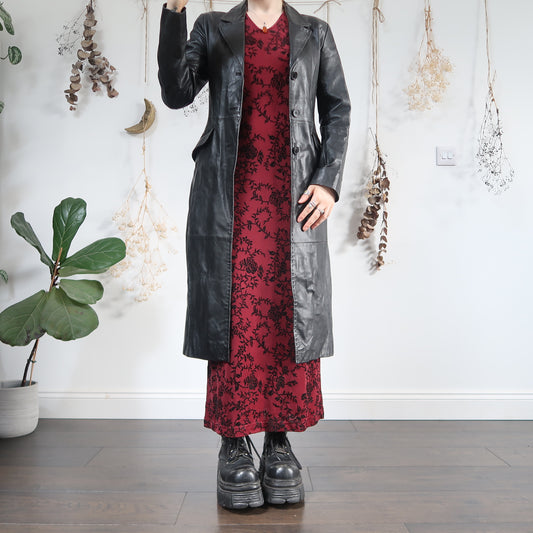 Black leather trench coat - size XS/S