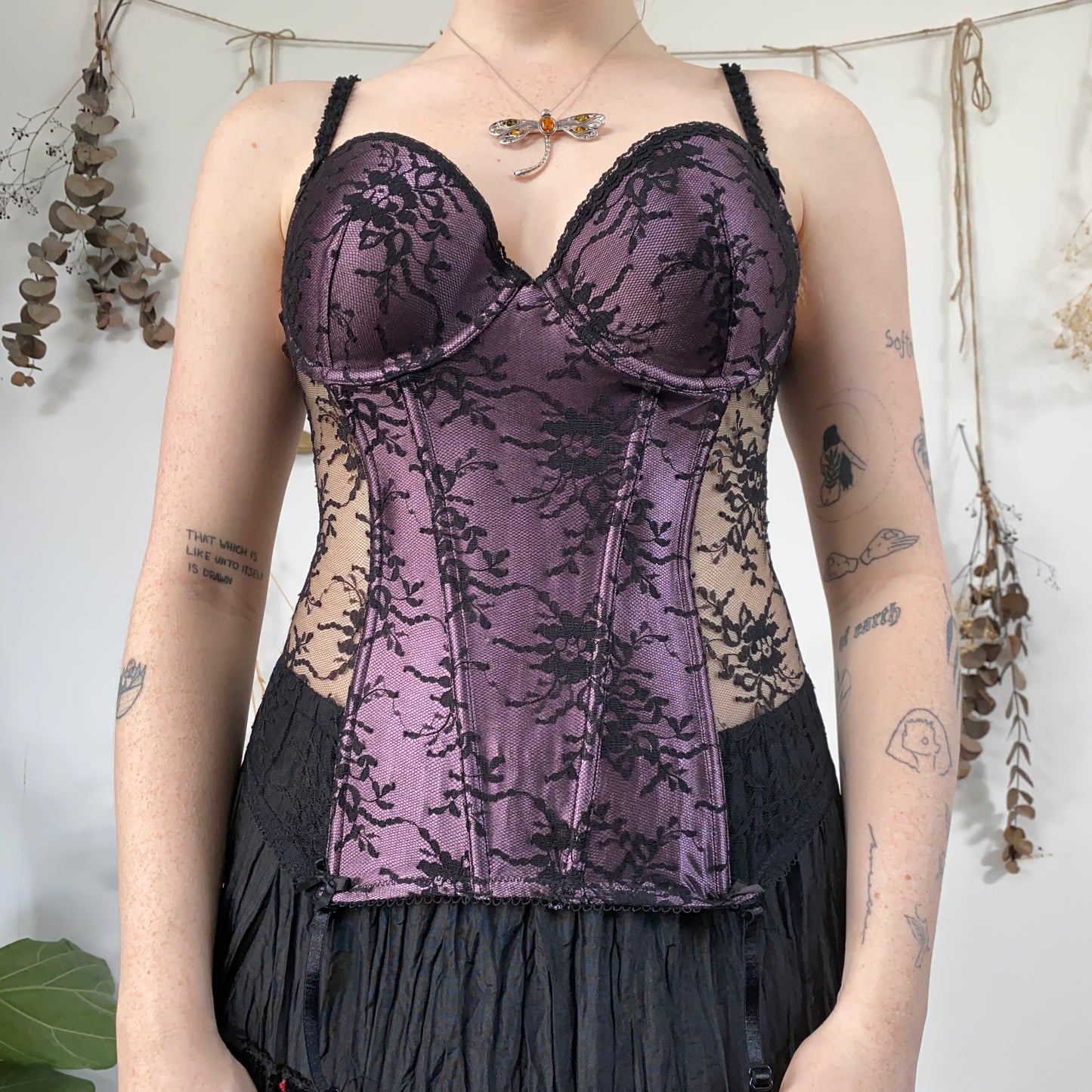 Purple black lace corset - size M