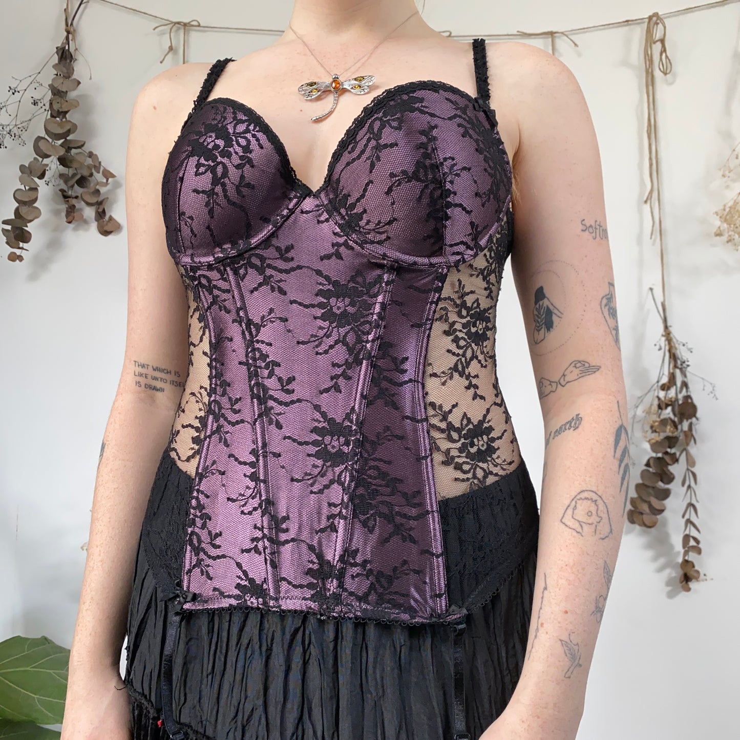 Purple black lace corset - size M