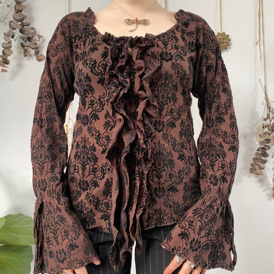 Brown mesh floral top - size L/XL