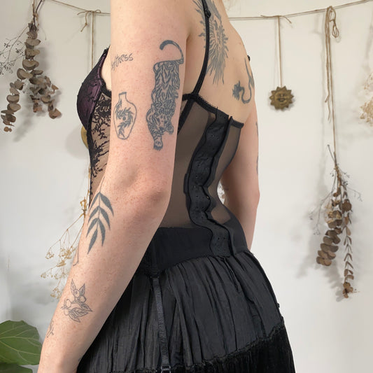Purple black lace corset - size M