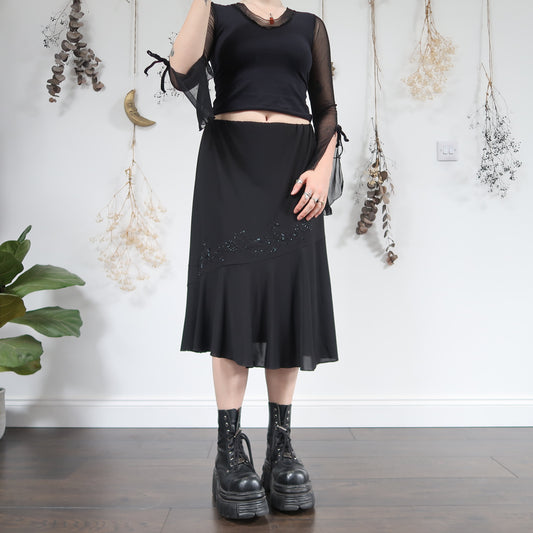 Black beaded midi skirt - size 10/12