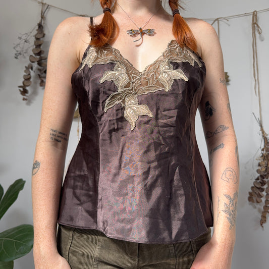 Brown satin cami - size M/L