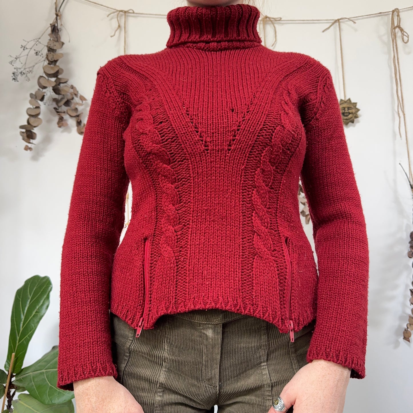 Red knit zip jumper - size M