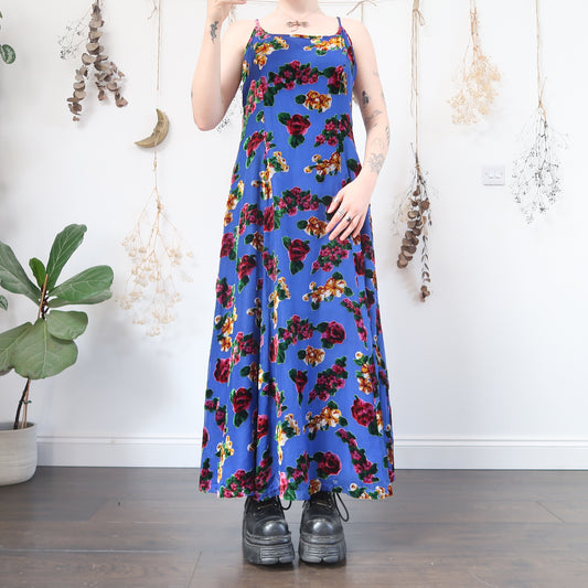 Blue floral velvet dress - size M