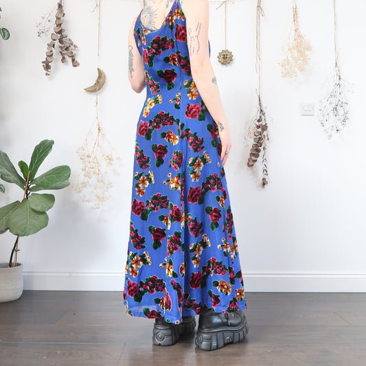 Blue floral velvet dress - size M
