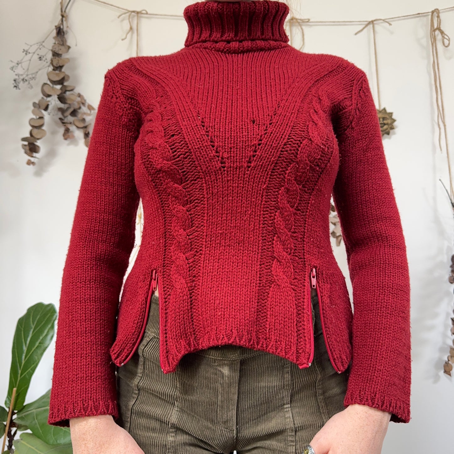 Red knit zip jumper - size M