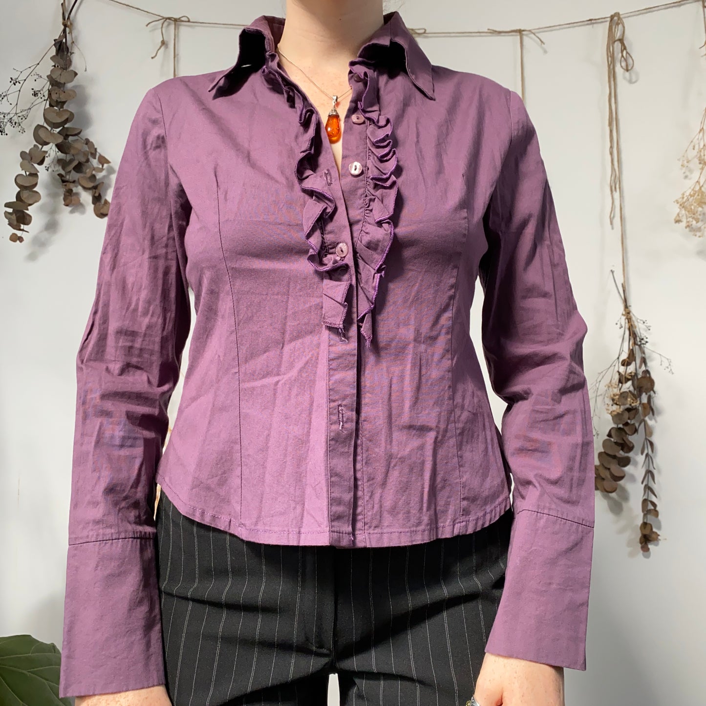 Purple ruffle shirt - size M