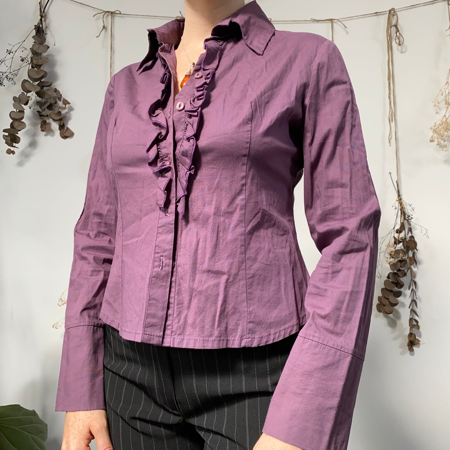 Purple ruffle shirt - size M