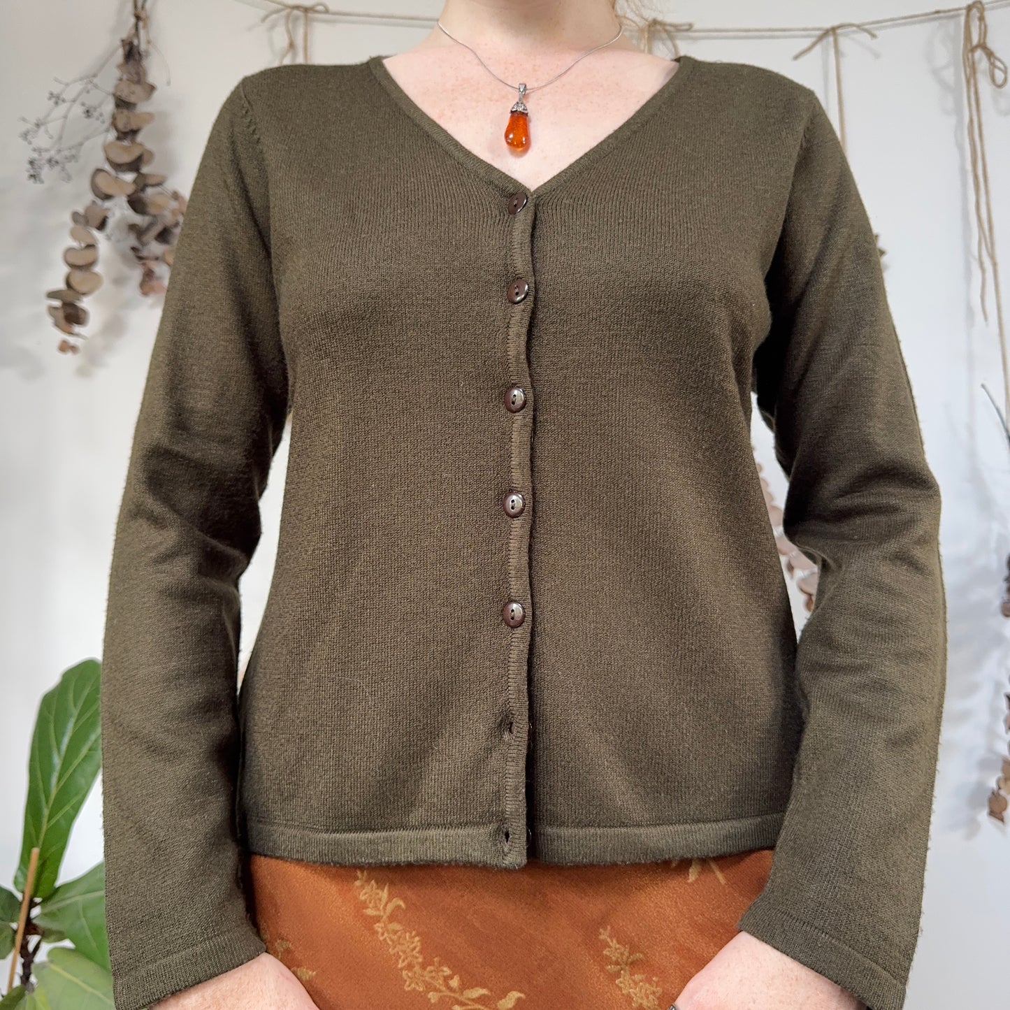Khaki cardigan top - size M