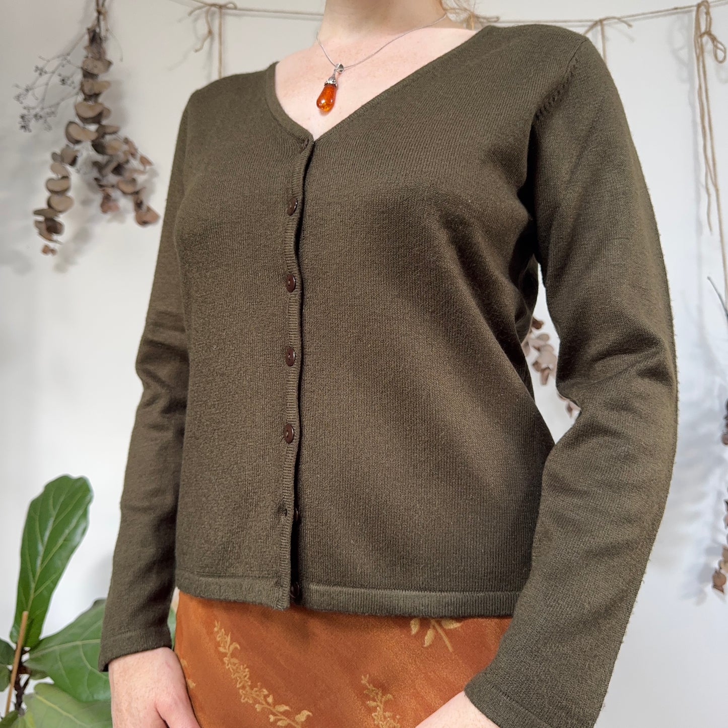 Khaki cardigan top - size M