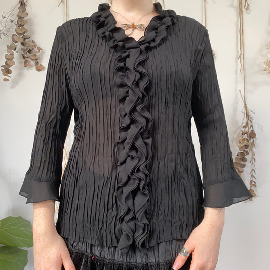 Black ruffle blouse - size L