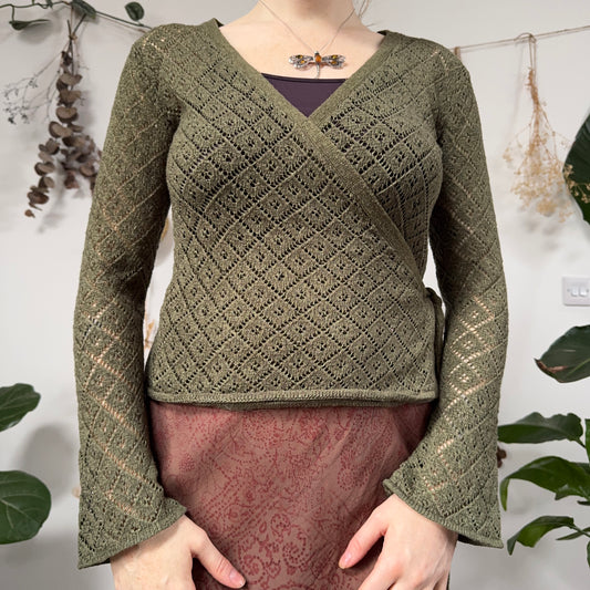 Green knit wrap top - size M/L