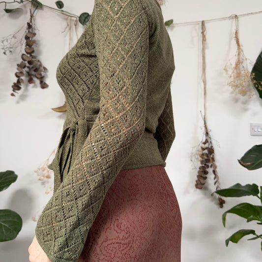 Green knit wrap top - size M/L