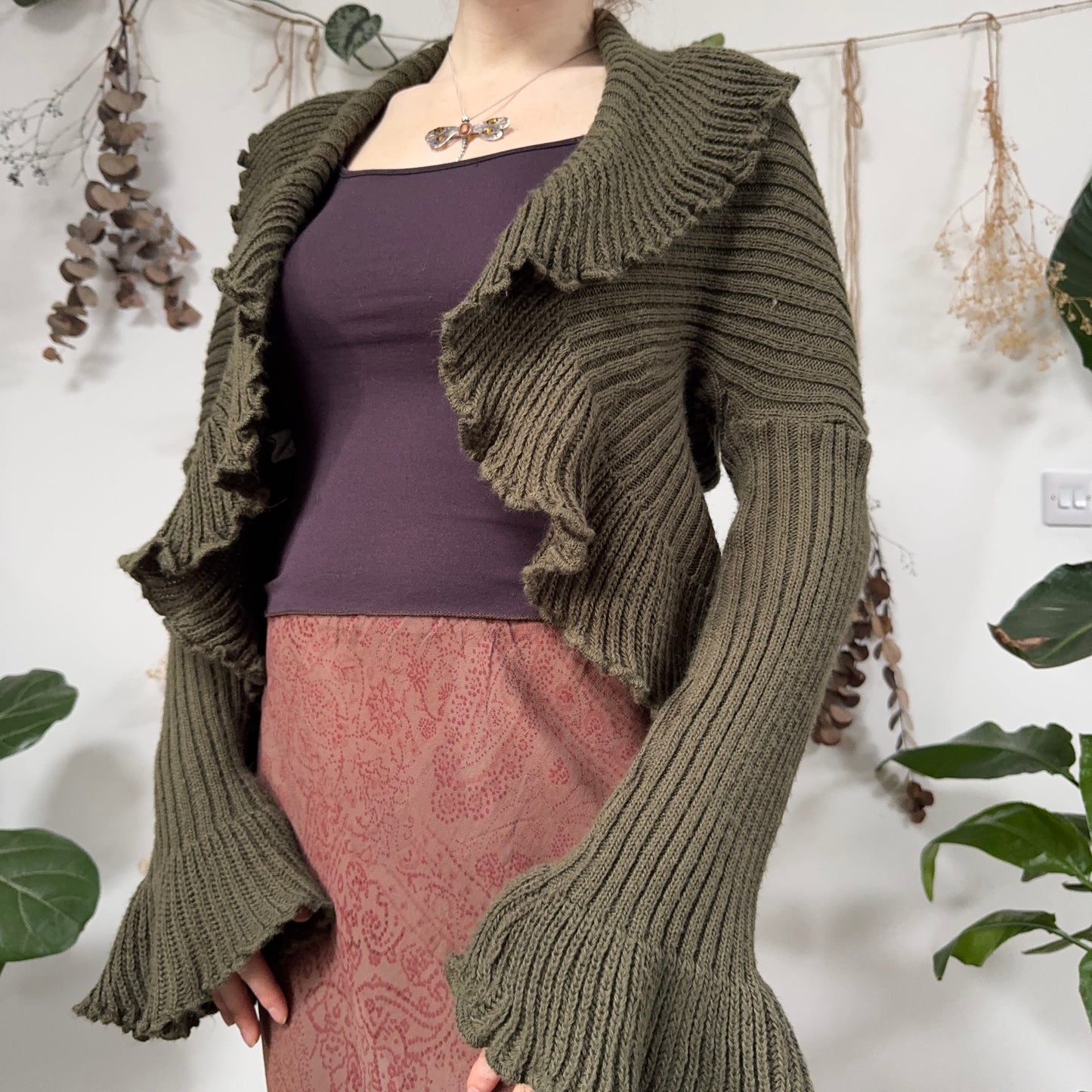 Khaki knit cardigan - size L/XL