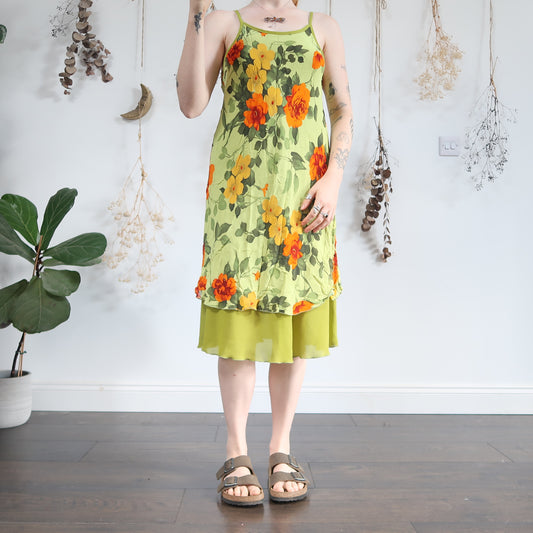Green floral dress - size S/M