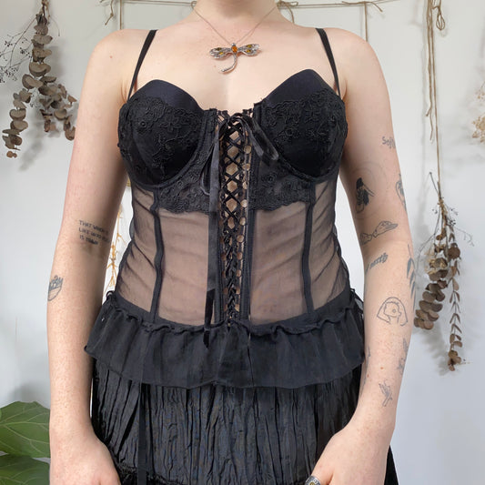 Black mesh corset top - size M