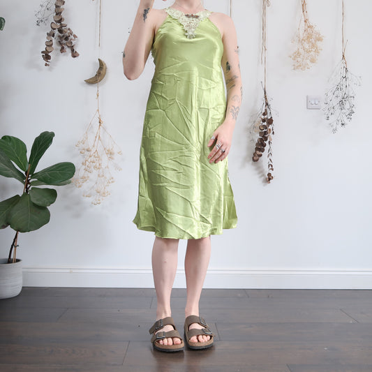 Green satin slip dress - size S