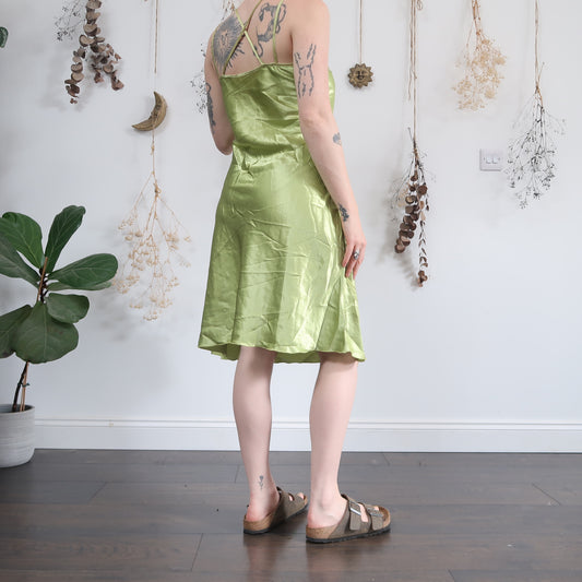Green satin slip dress - size S