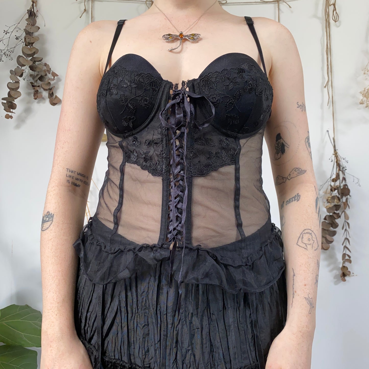 Black mesh corset top - size M