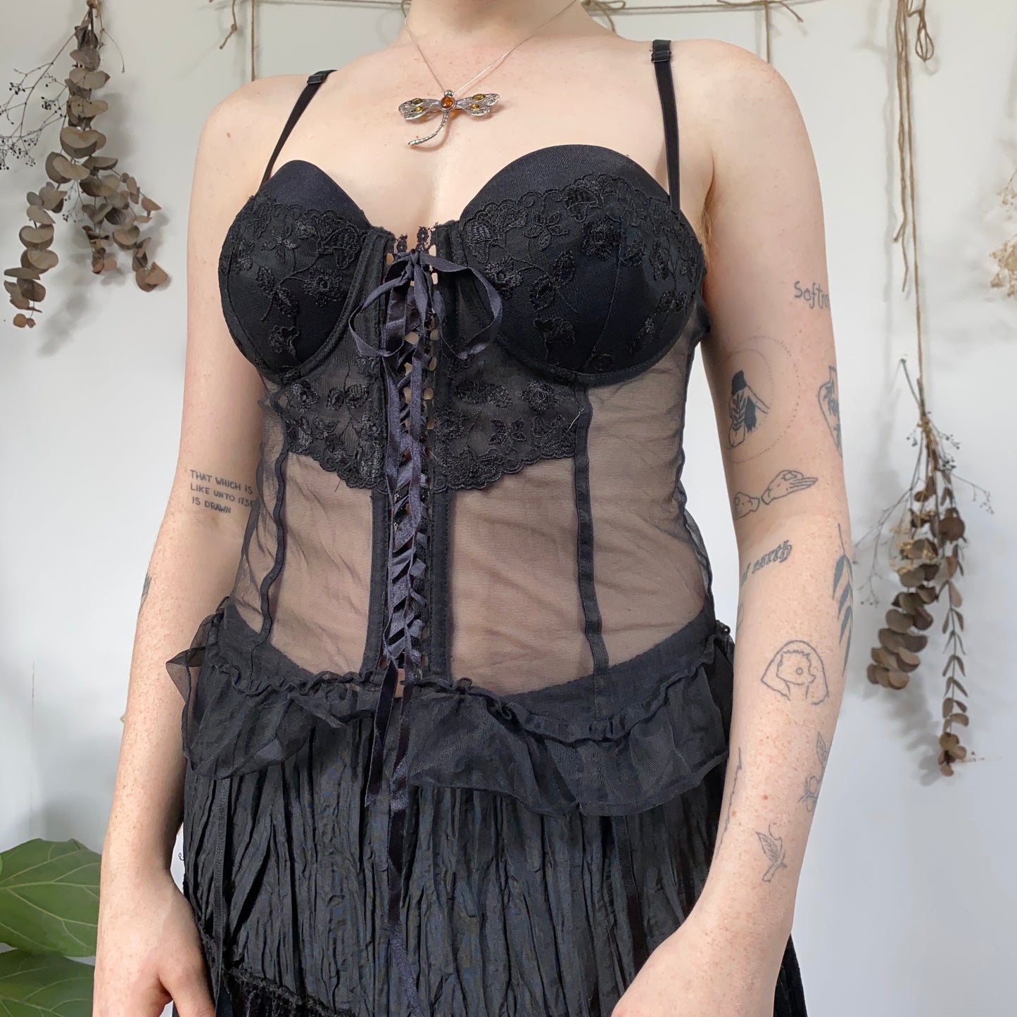 Black mesh corset top - size M