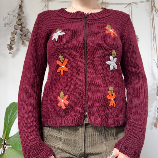 Burgundy knit jumper - size M