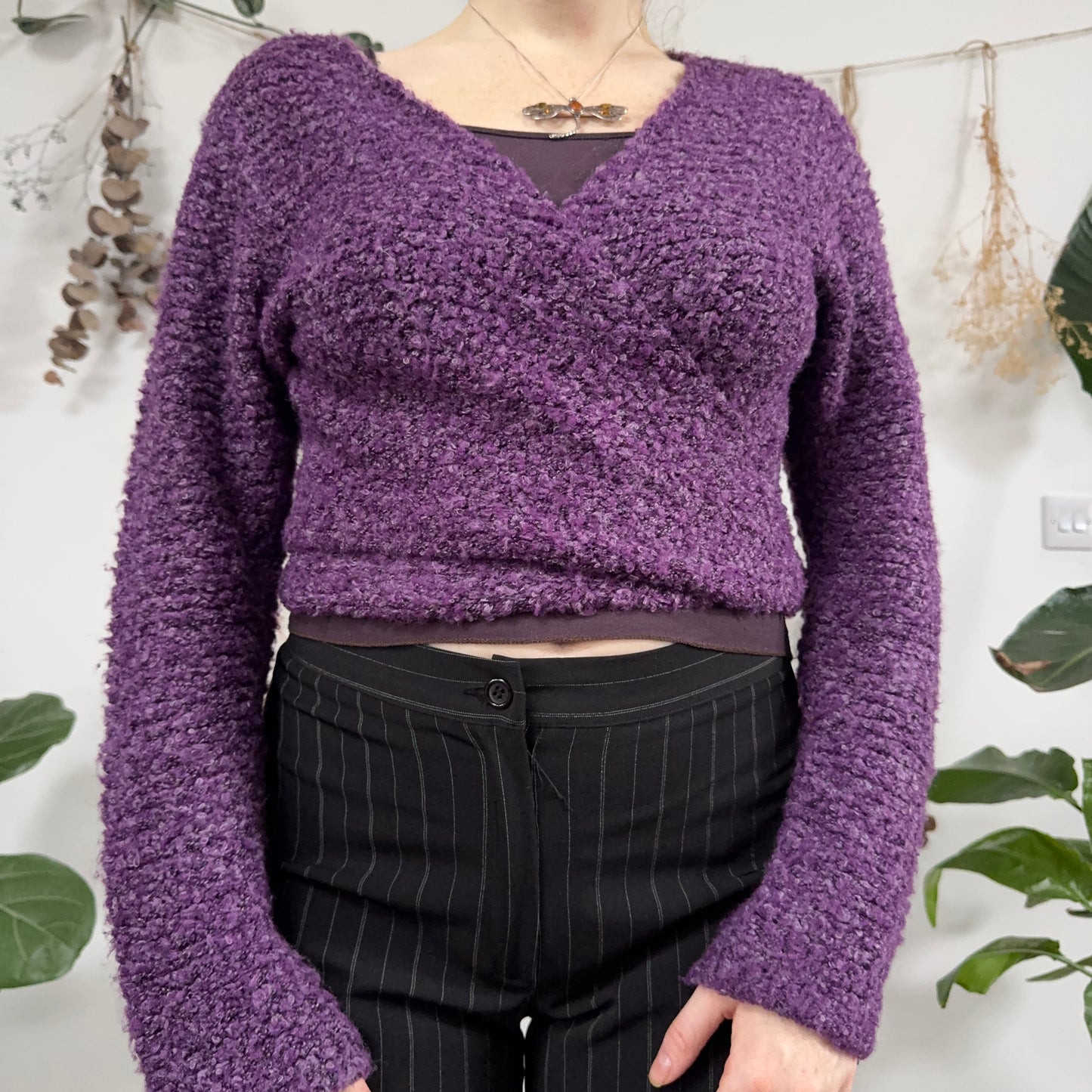 Purple knit wrap top/bolero - size S/M