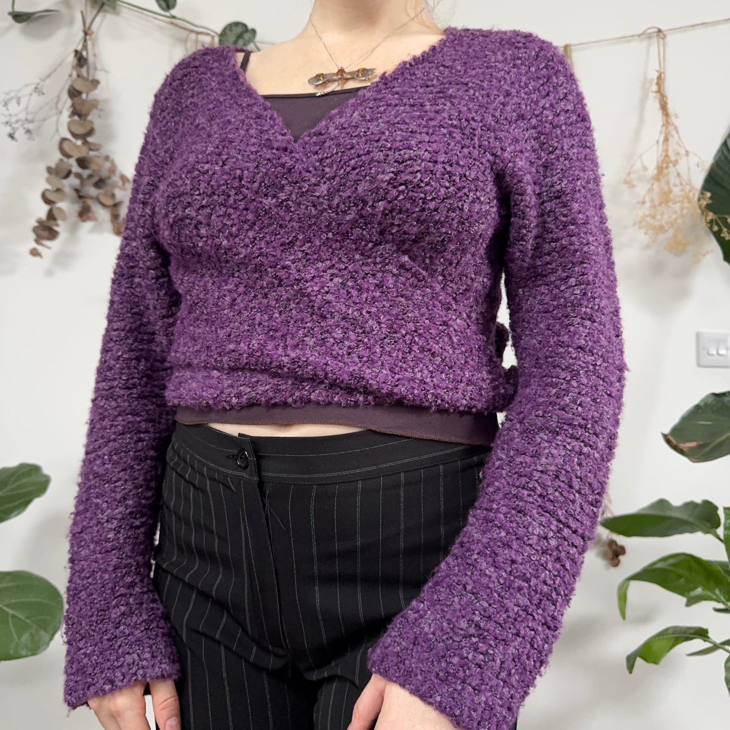 Purple knit wrap top/bolero - size S/M