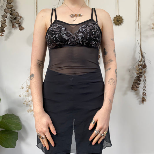 Black mesh slip dress - size S/M