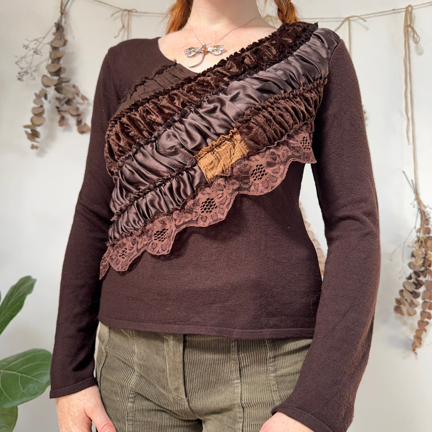 Brown ruffle top - size S/M