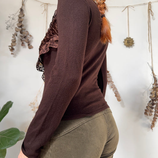 Brown ruffle top - size S/M