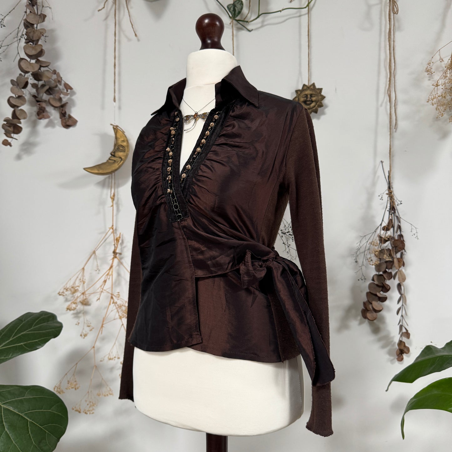Brown wrap blouse - size M