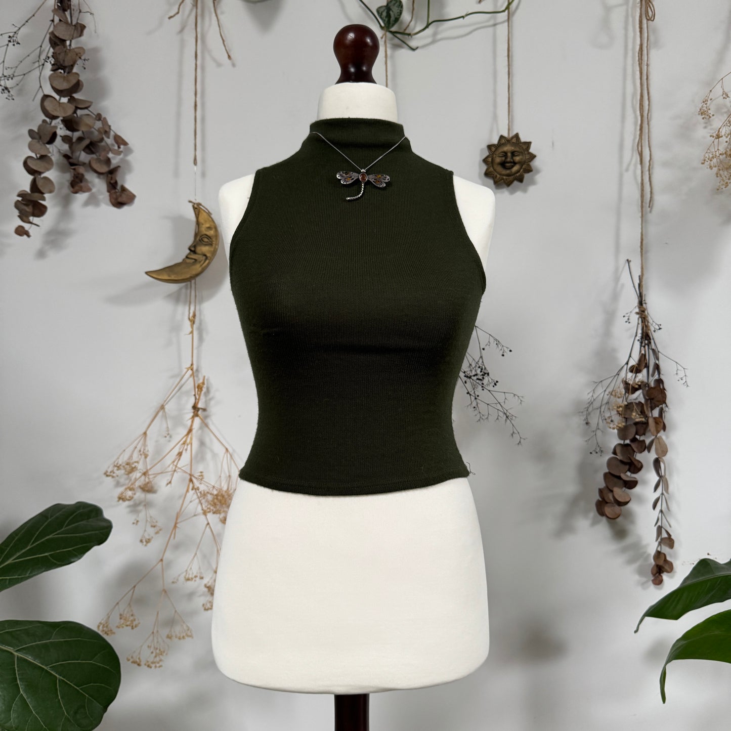 Khaki knit tank top - size XS/S