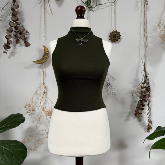 Khaki knit tank top - size XS/S