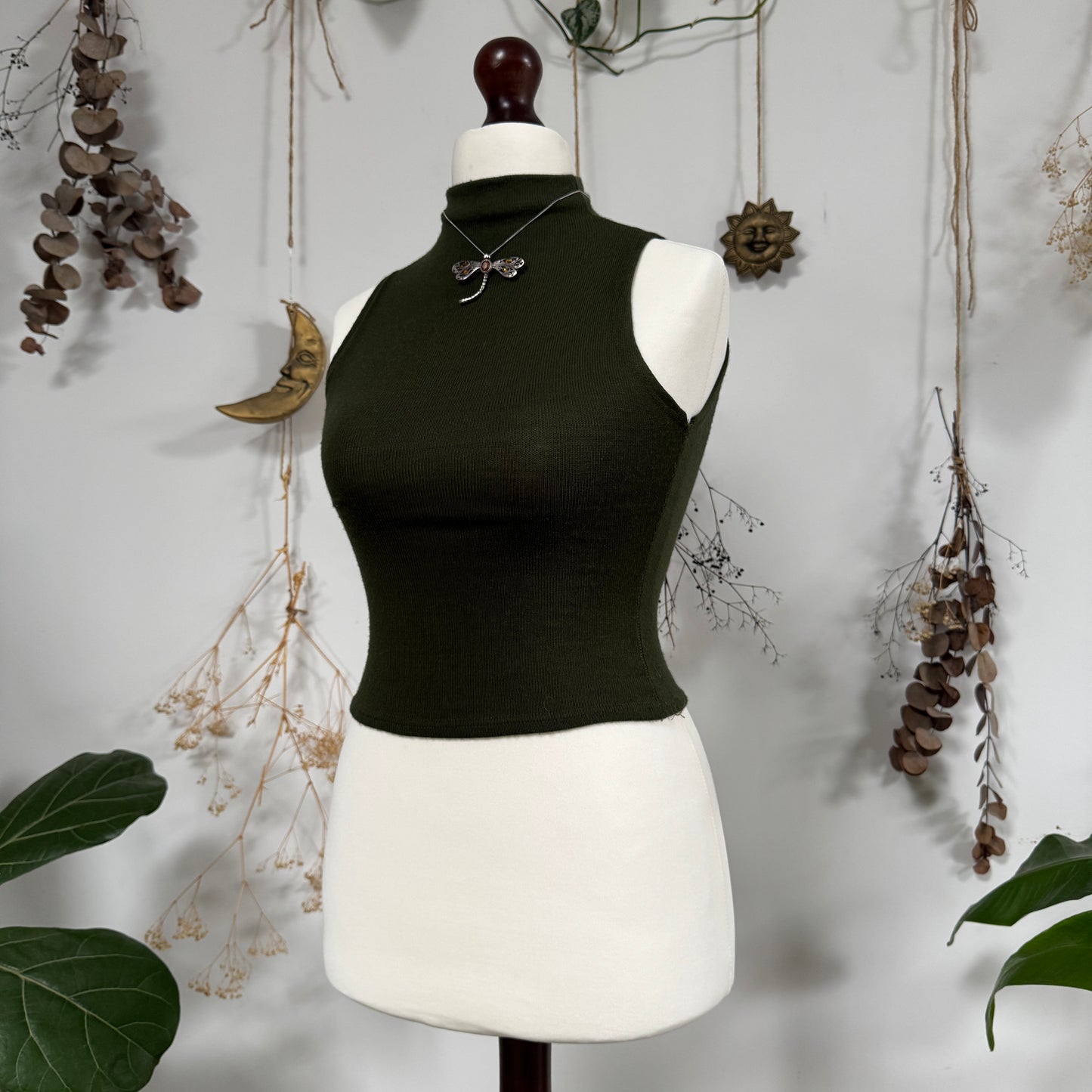 Khaki knit tank top - size XS/S