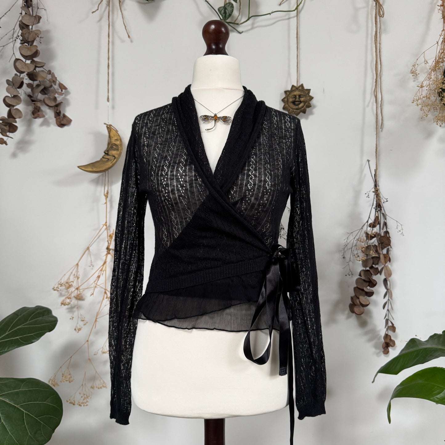 Black knit wrap top - size M