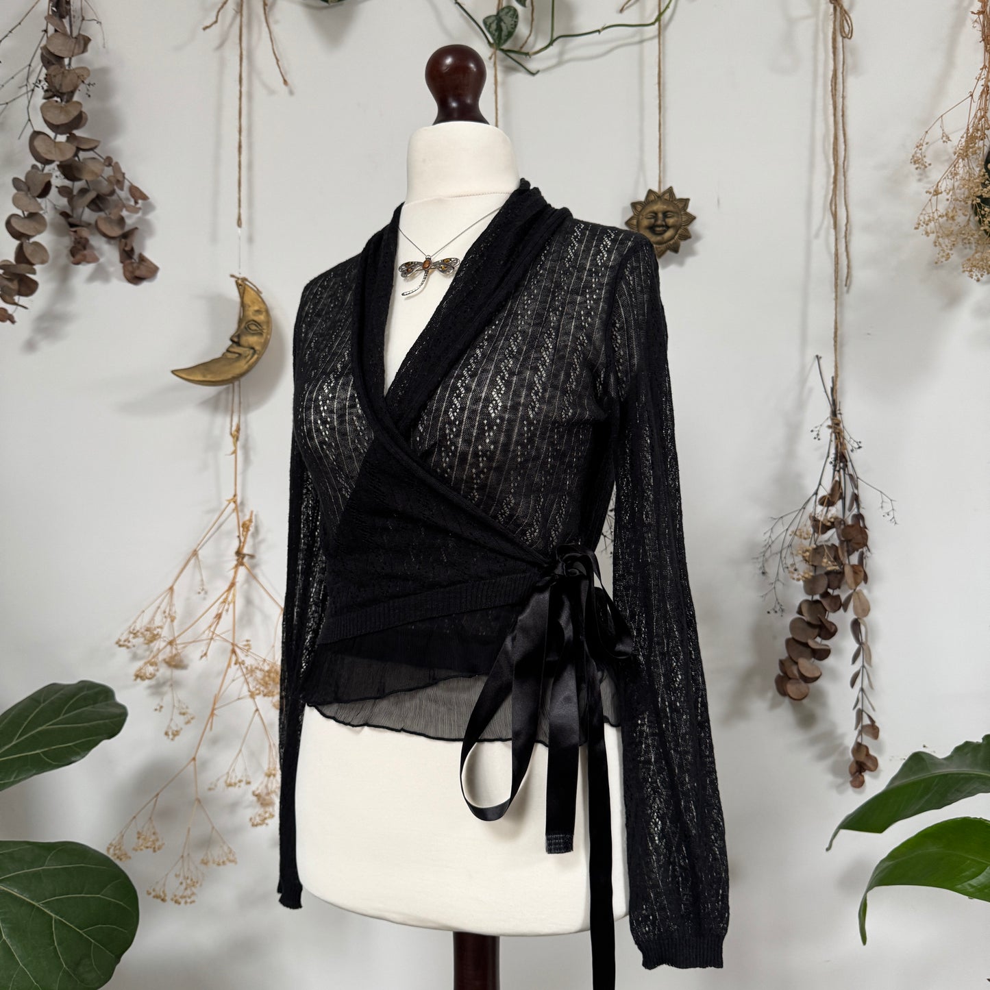 Black knit wrap top - size M