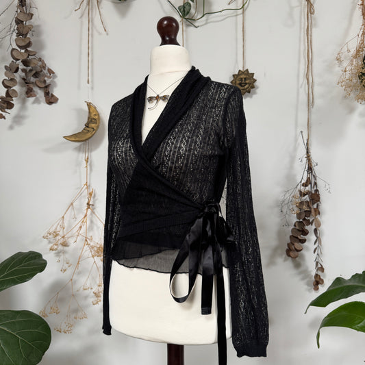 Black knit wrap top - size M