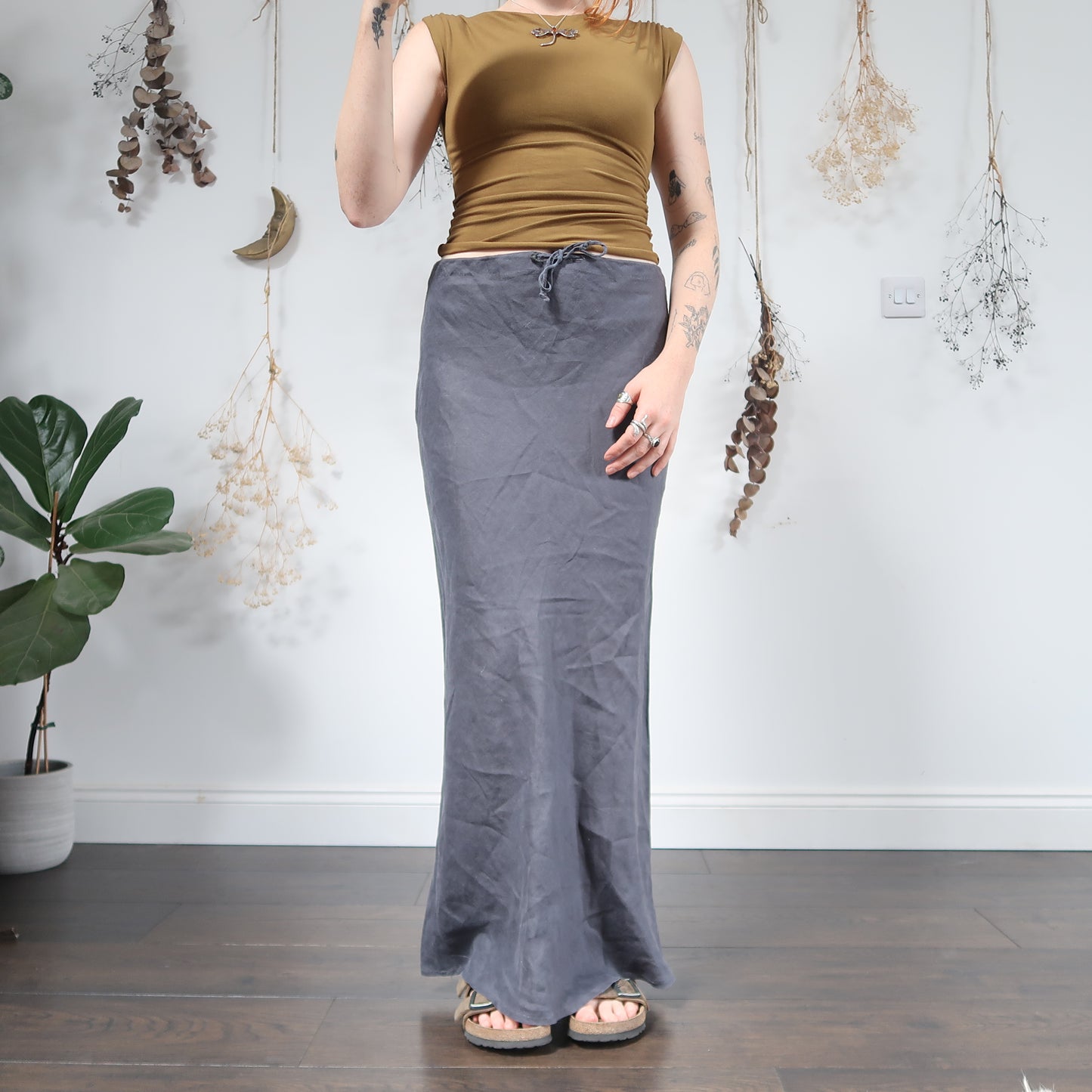 Blue grey linen skirt - size M