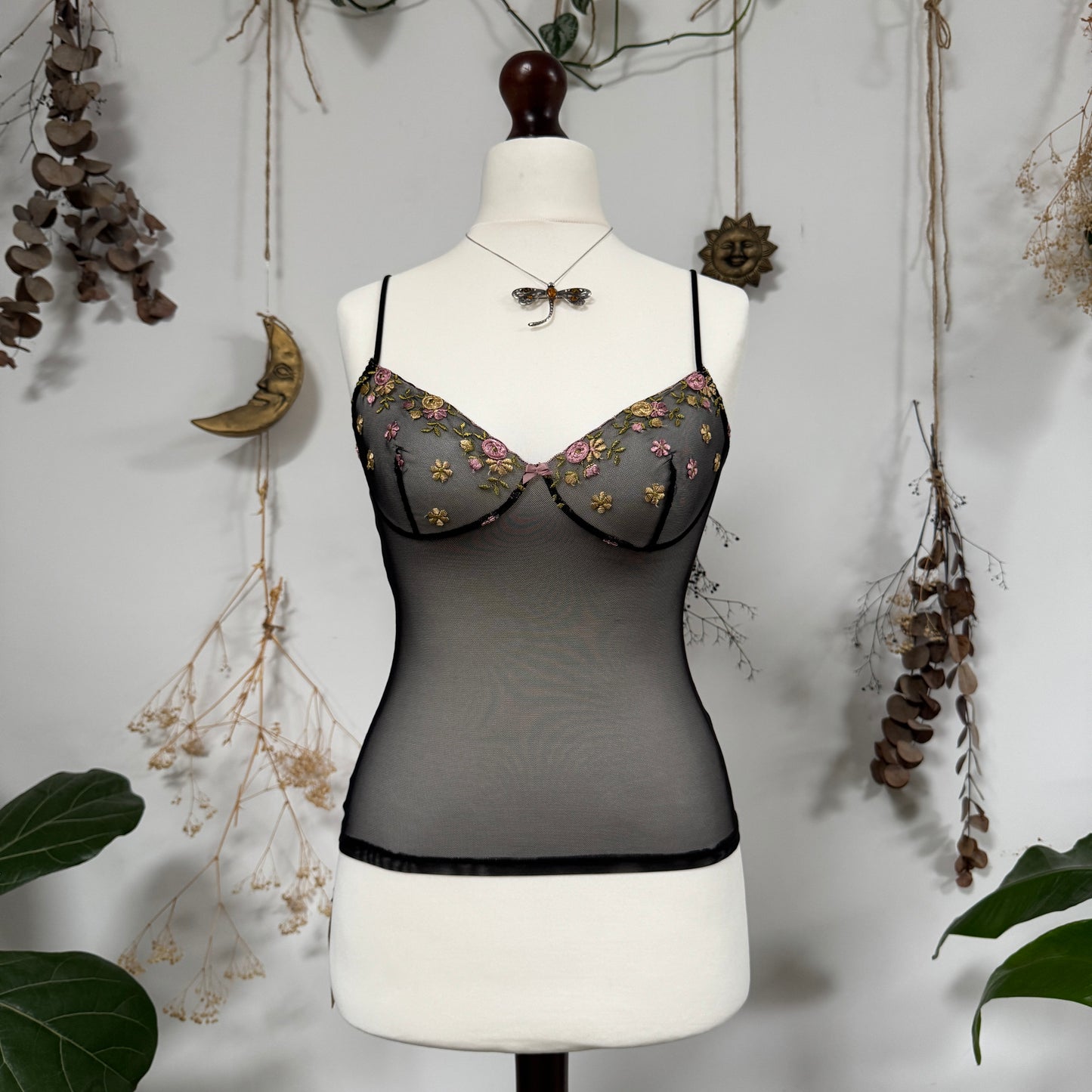 Embroidered mesh cami - size S