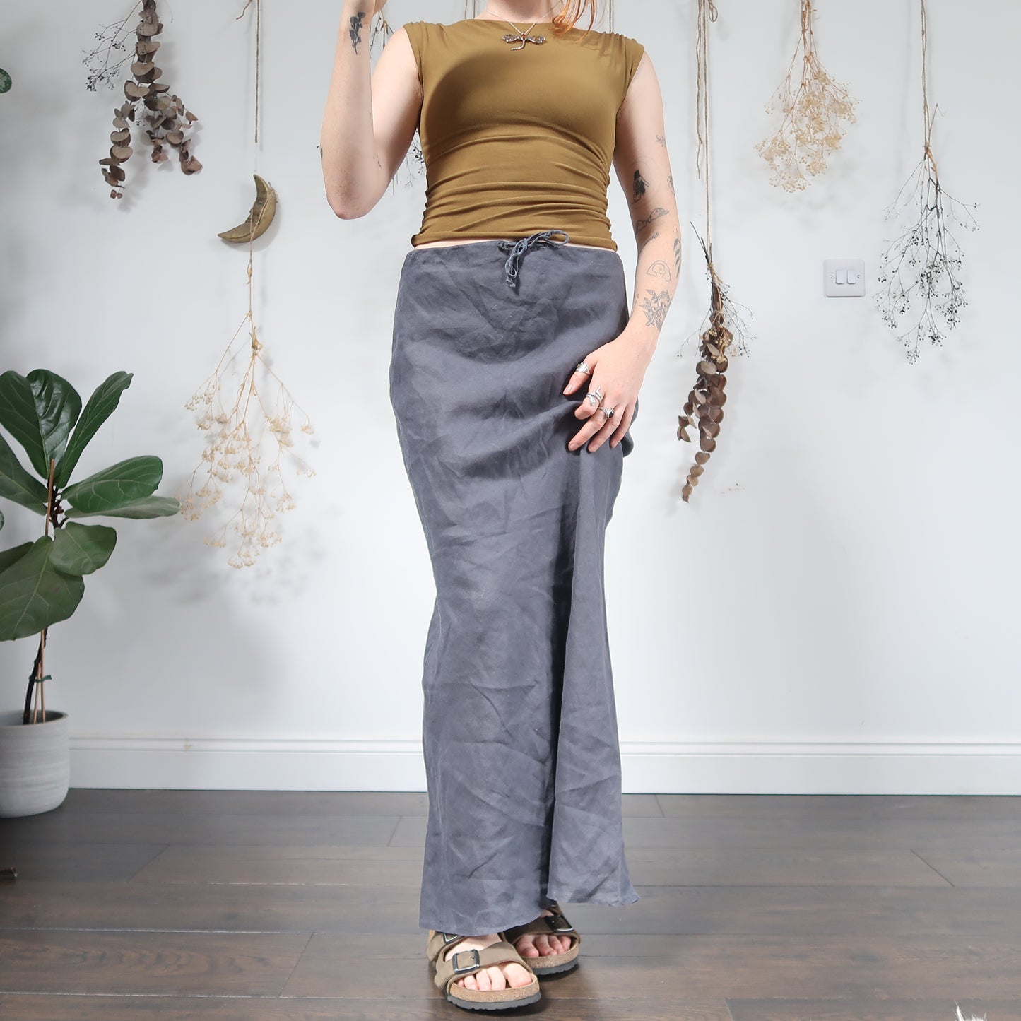 Blue grey linen skirt - size M