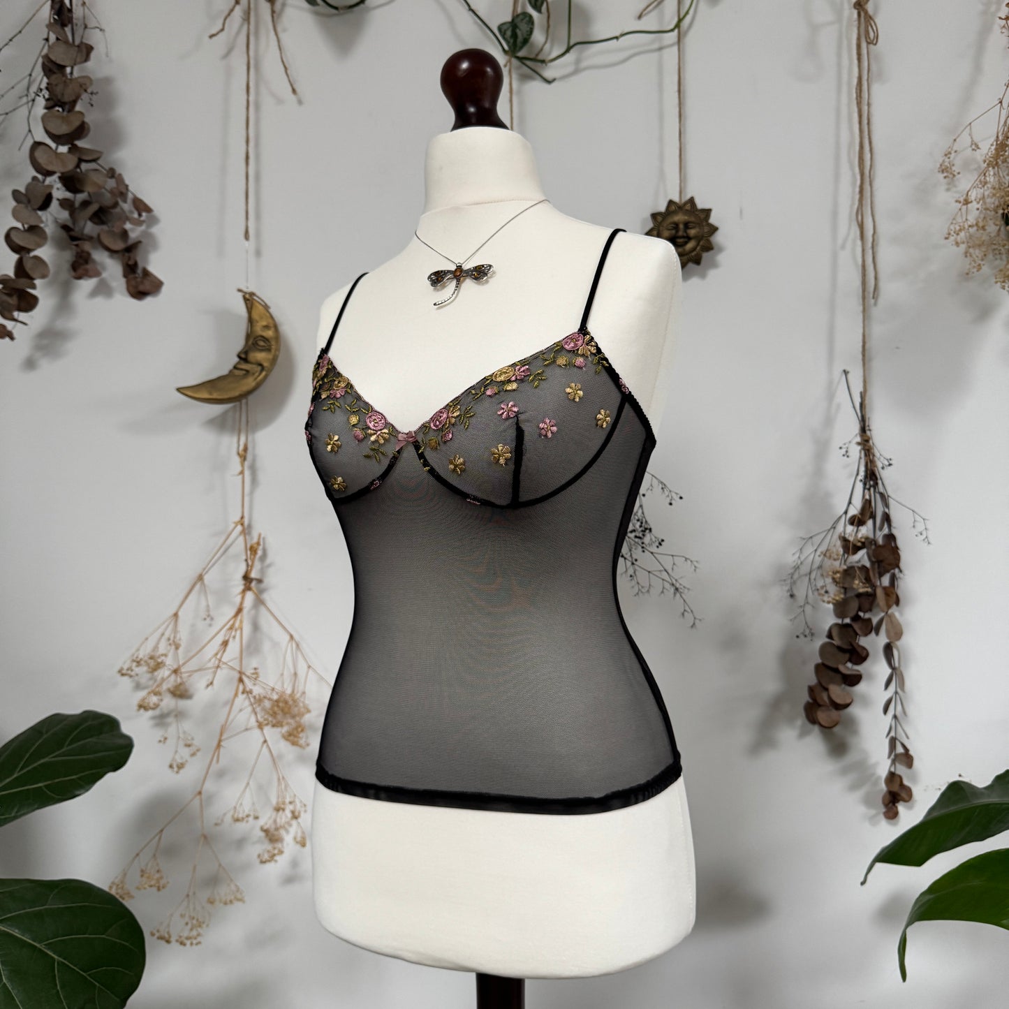 Embroidered mesh cami - size S