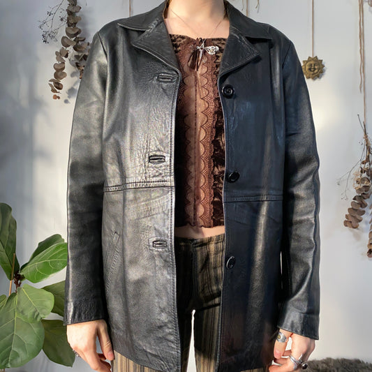 Black leather jacket - size L