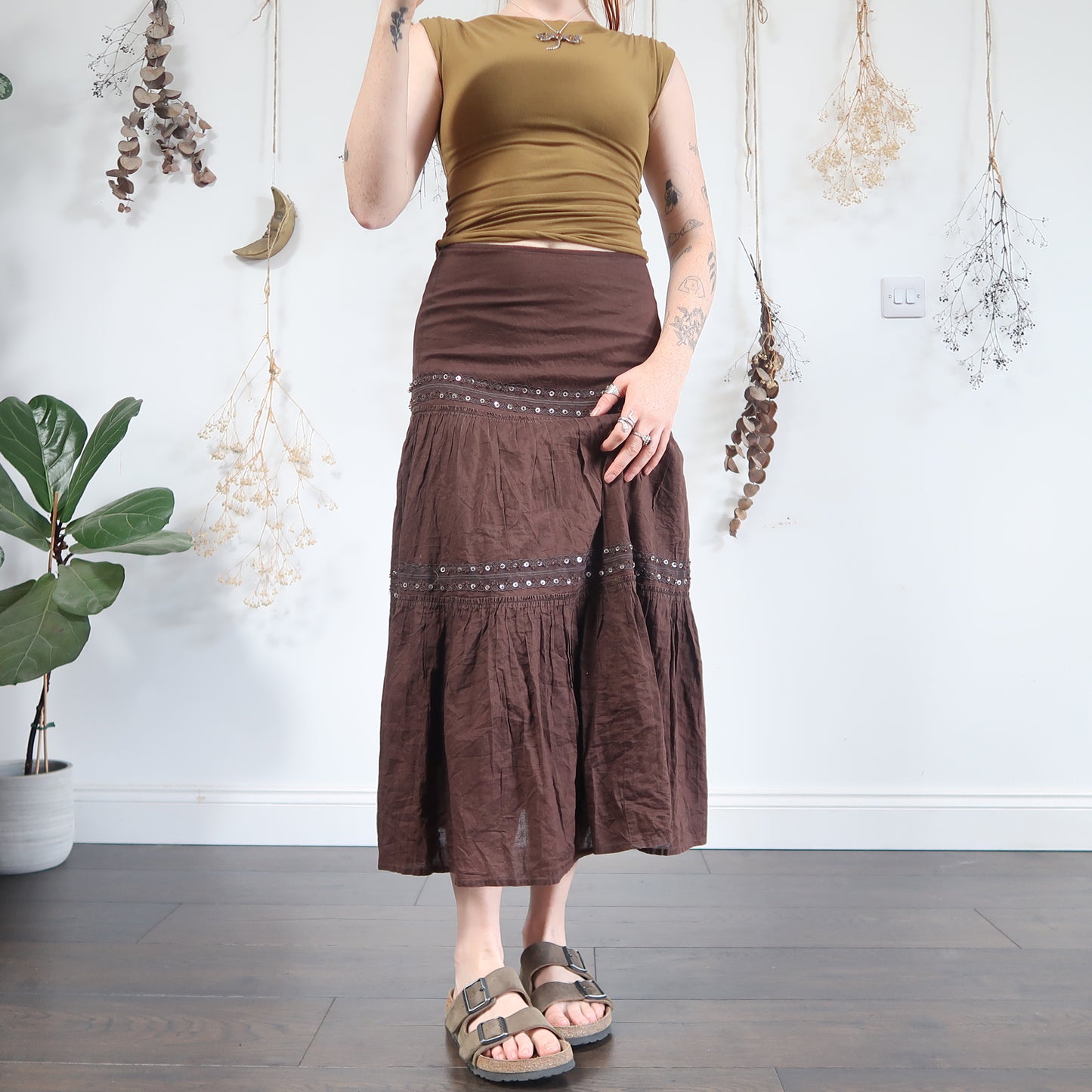Brown tiered skirt - size S