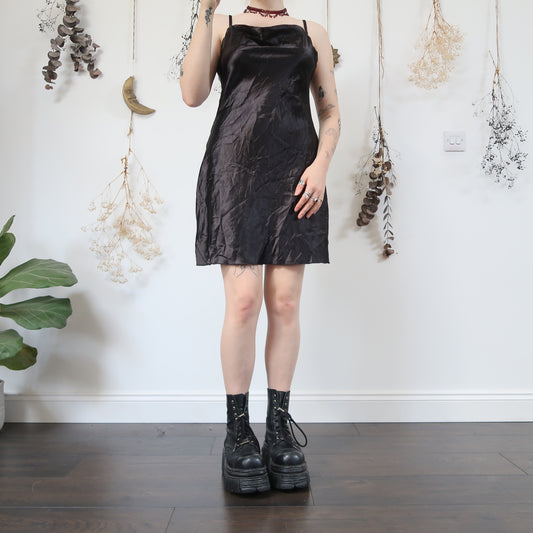 Black satin slip dress - size M
