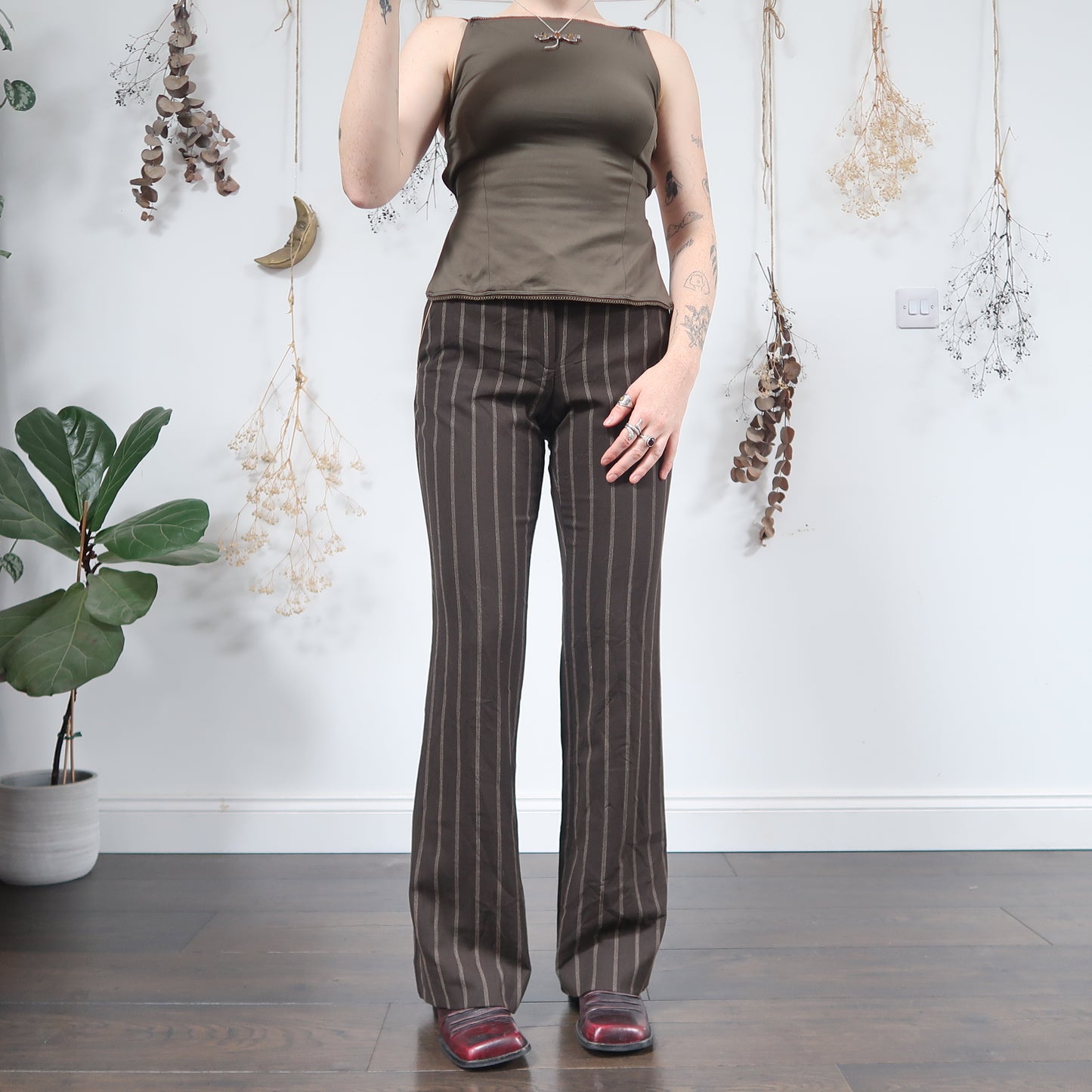 Brown pinstripe trousers - size S