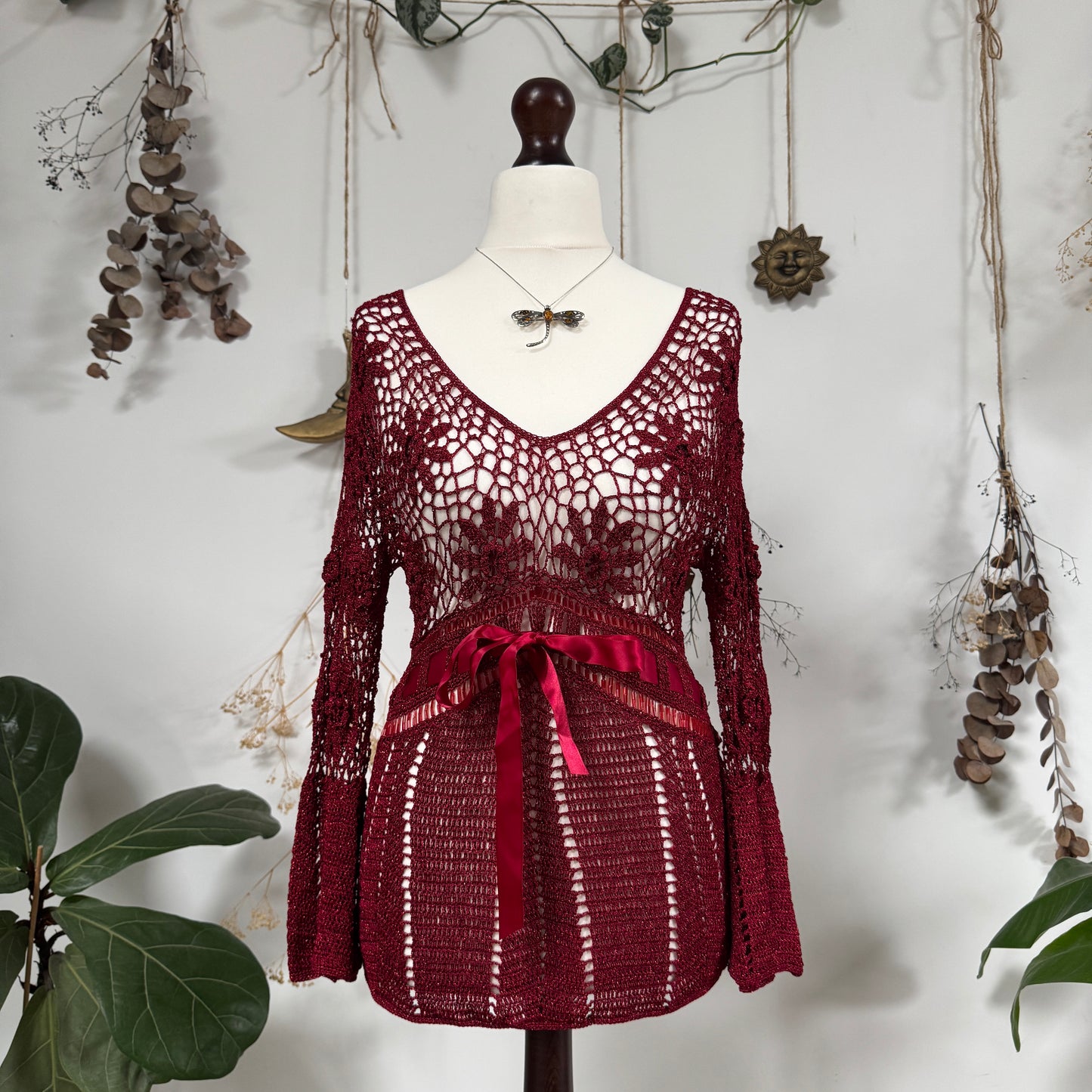 Red crochet top - size M